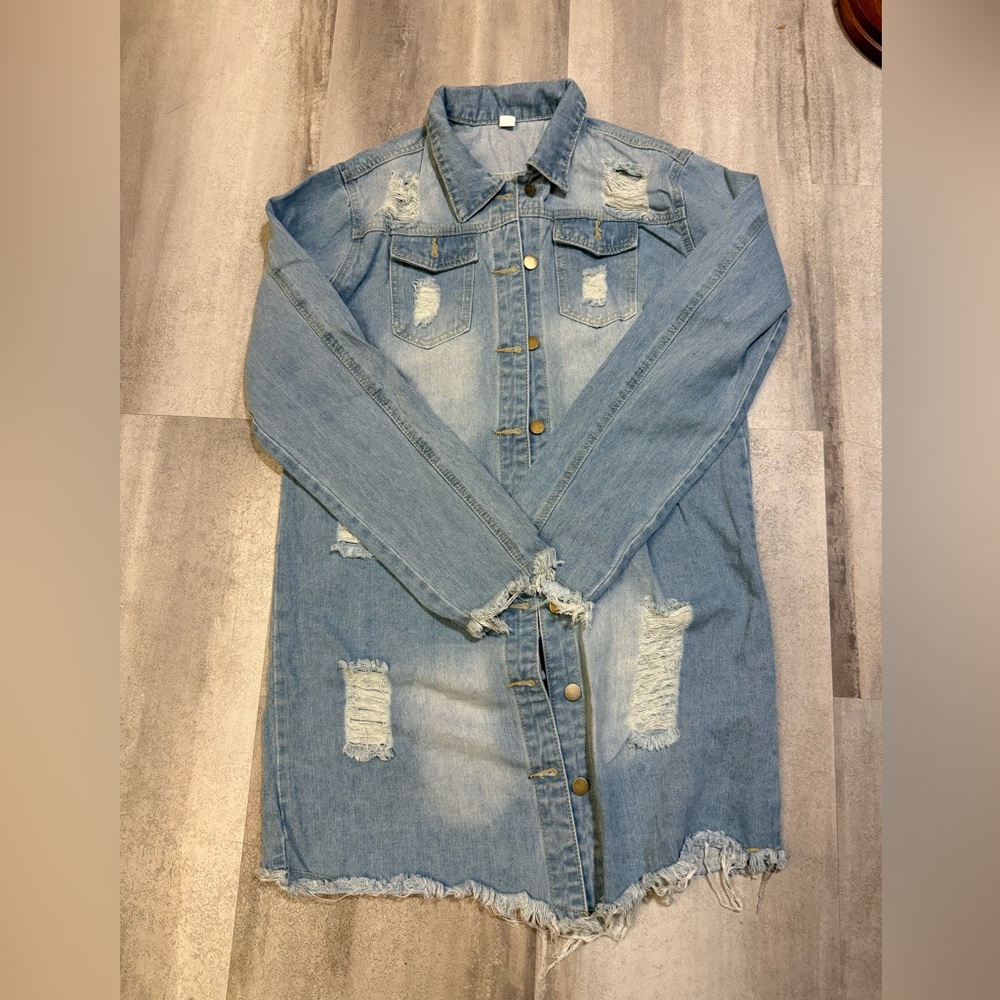 Women's Distressed Light Blue Denim Jacket - Picture 2 of 9